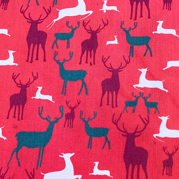 Christmas Fabric ~ Reindeers on Red ~ Polycotton Prints
