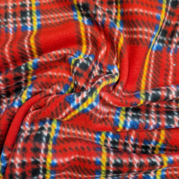 Soft Fleece Fabric - Red & Black Tartan Check - 60