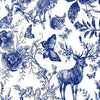Cotton Fabric - Ink Blue Forest Deer Hare Digital Print