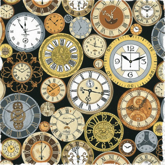 100% Cotton - Victorian Vintage - Antique Clocks- Nutex Fabric - 112cm wide