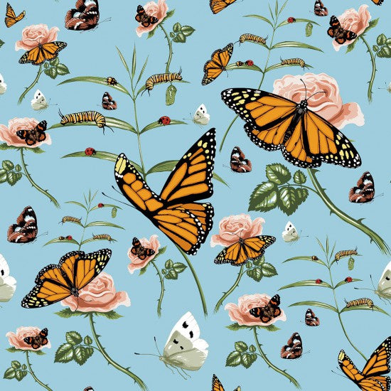 100% Cotton - Botanical Garden Butterfly Blue - Nutex Fabric