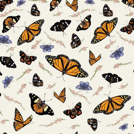 100% Cotton - Botanical Garden Butterfly Cream - Nutex Fabric