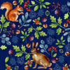 100% Cotton - Nature Trail - Rabbits Squirrels Woodland Scene on Navy Blue- Nutex Fabric