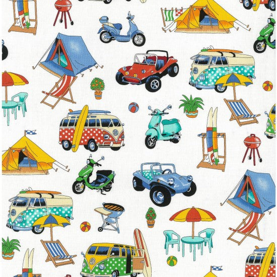 100% Cotton - Getaway Camping Beachside - Nutex Fabric - 112cm wide
