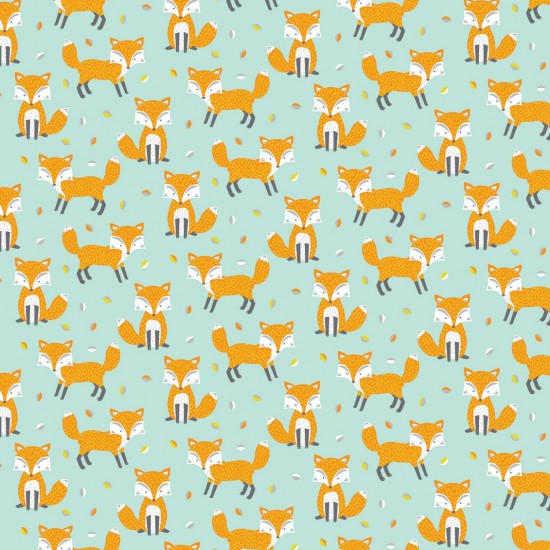100% Cotton - Woodland Friends - Foxes on Green - Nutex Fabric