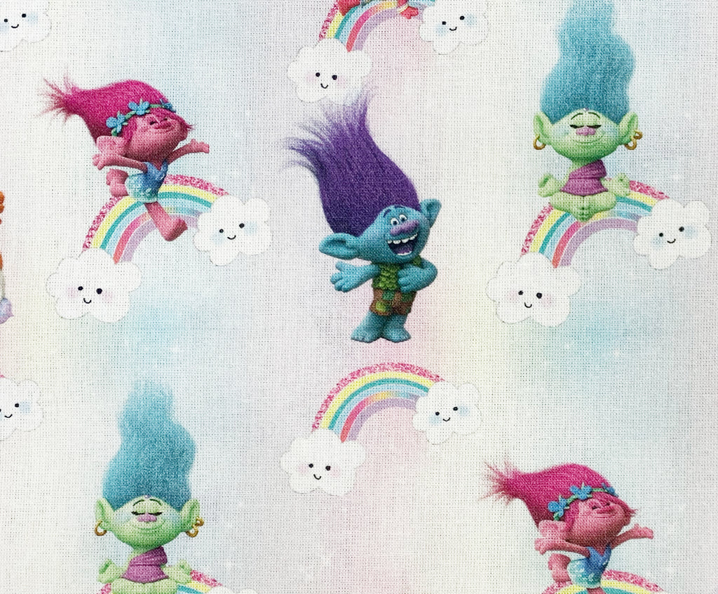 Childrens Fabric ~ Trolls & Rainbows on White Background ~100% Craft Cotton