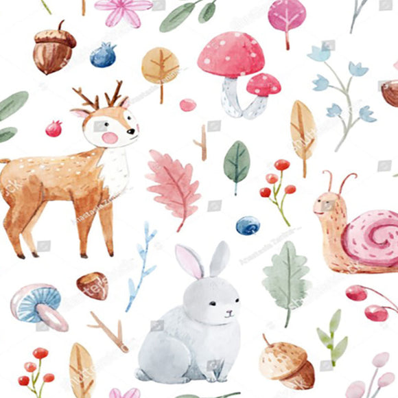 Bubs Fleece Fabric - Digital Print Cute Forest Animals