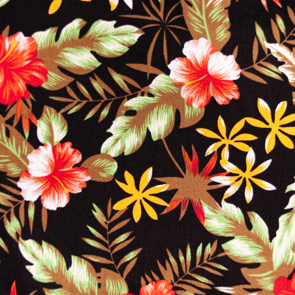 100% Cotton - Totally Tropical Floral Print on Black - Floral Print Craft Fabric Material