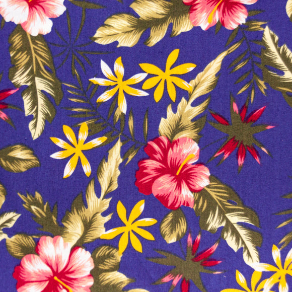 100% Cotton - Totally Tropical Floral Print on Blue - Floral Print Craft Fabric Material
