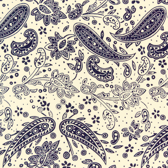 100% Cotton -  Purely Paisley Navy Blue on Cream - Paisley Floral Craft Fabric Material