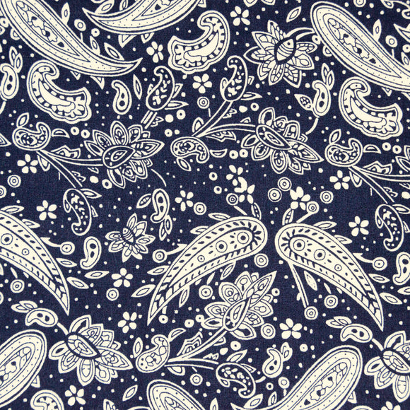 100% Cotton -  Purely Paisley Cream on Navy Blue - Paisley Floral Craft Fabric Material