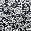 100% Cotton -  White Flowers & Vines on Black - Floral Craft Fabric Material
