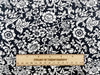 100% Cotton -  White Flowers & Vines on Black - Floral Craft Fabric Material