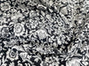 100% Cotton -  White Flowers & Vines on Black - Floral Craft Fabric Material