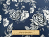 100% Cotton -  White Roses on Navy Blue - Floral Craft Fabric Material