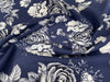 100% Cotton -  White Roses on Navy Blue - Floral Craft Fabric Material