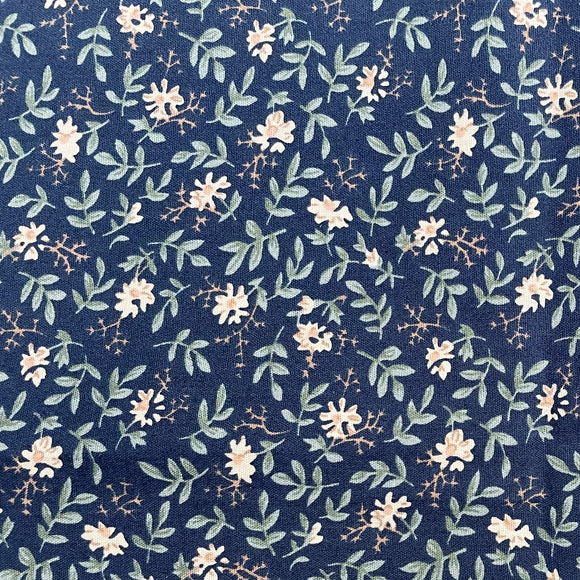 100% Cotton -  Navy Blue Ditsy Daisy Print - Floral Craft Fabric Material