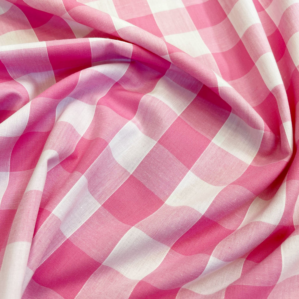 Pink & White Gingham 1" Check Polycotton Fabric