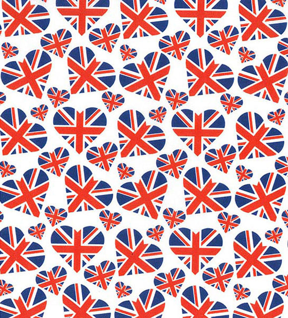 Jubilee Love Heart Union Jack Flag Fabric - 100% Cotton