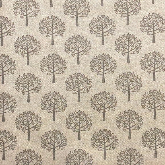 Upholstery Fabric - Cotton Rich Linen Look Material - Grey Mulberry Trees on Natural