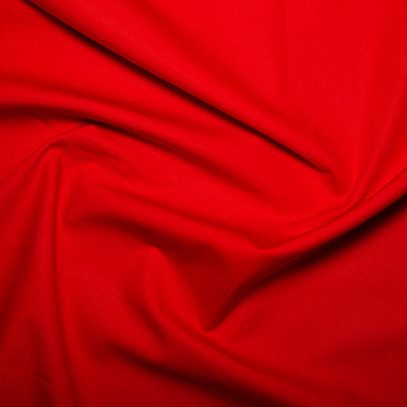 100% Cotton Poplin Fabric - Plain BRIGHT RED - Craft Fabric Material