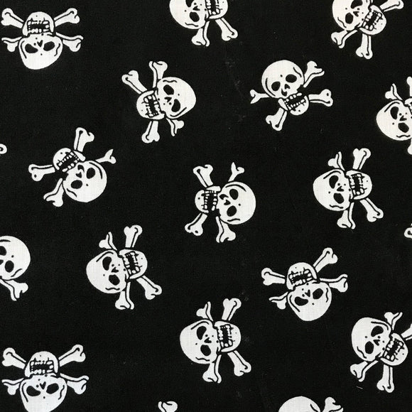 Halloween Fabric - Skulls & Cross Bones Print - BLACK - 100% Cotton