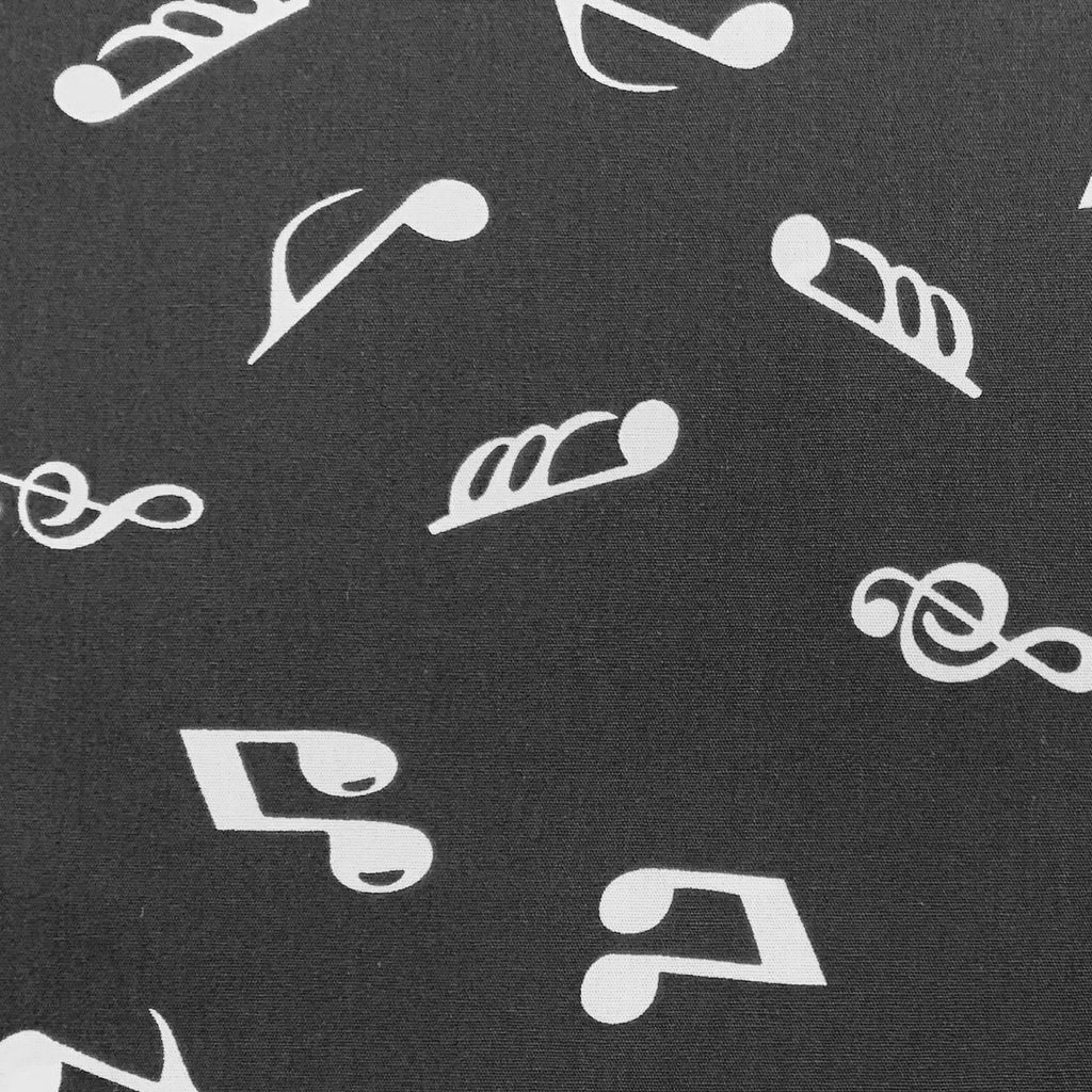 100% Cotton Poplin - Music Notes on Black