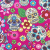 Halloween Fabric - Day of the Dead Sugar Skull Print - PINK - 100% Cotton