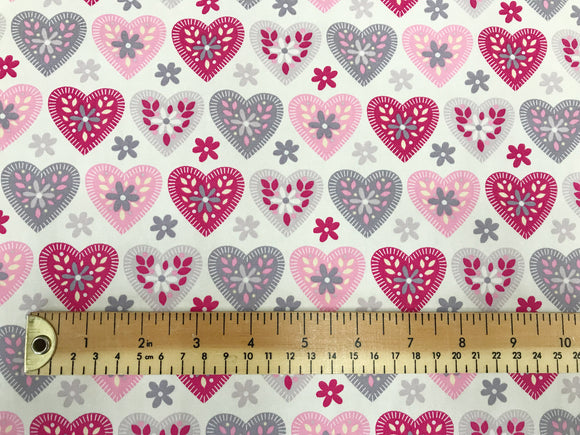 Love Heart Fabric ~ PINK & LILAC Hearts ~ 100% Cotton Poplin