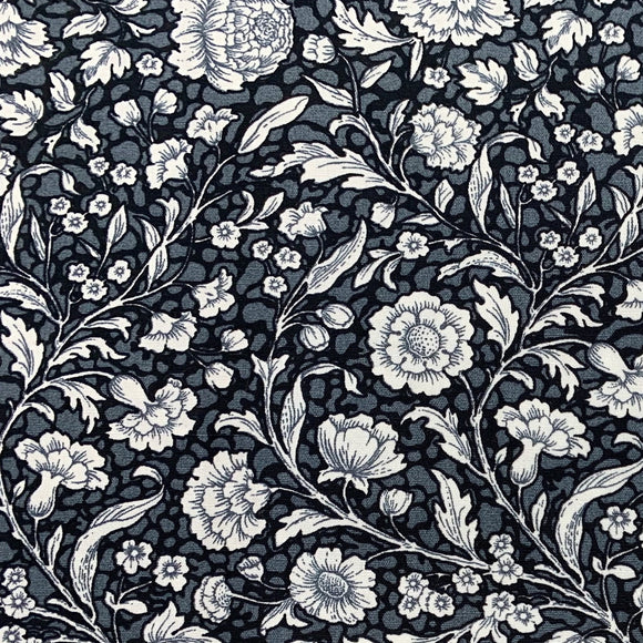 100% Cotton Poplin - Black & White Medium Floral Print