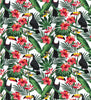 100% Cotton - Toucan Birds, Tropical Hibiscus Flowers & Palm Leaves on White - Quality Cotton Craft Fabric Material