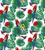 100% Cotton - Parrots Macaws Birds, Tropical Hibiscus Flowers & Palm Leaves on White - Quality Cotton Craft Fabric Material
