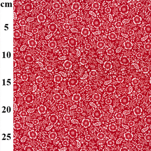 100% Cotton Poplin - Crimson Red & White Ditsy Floral Print