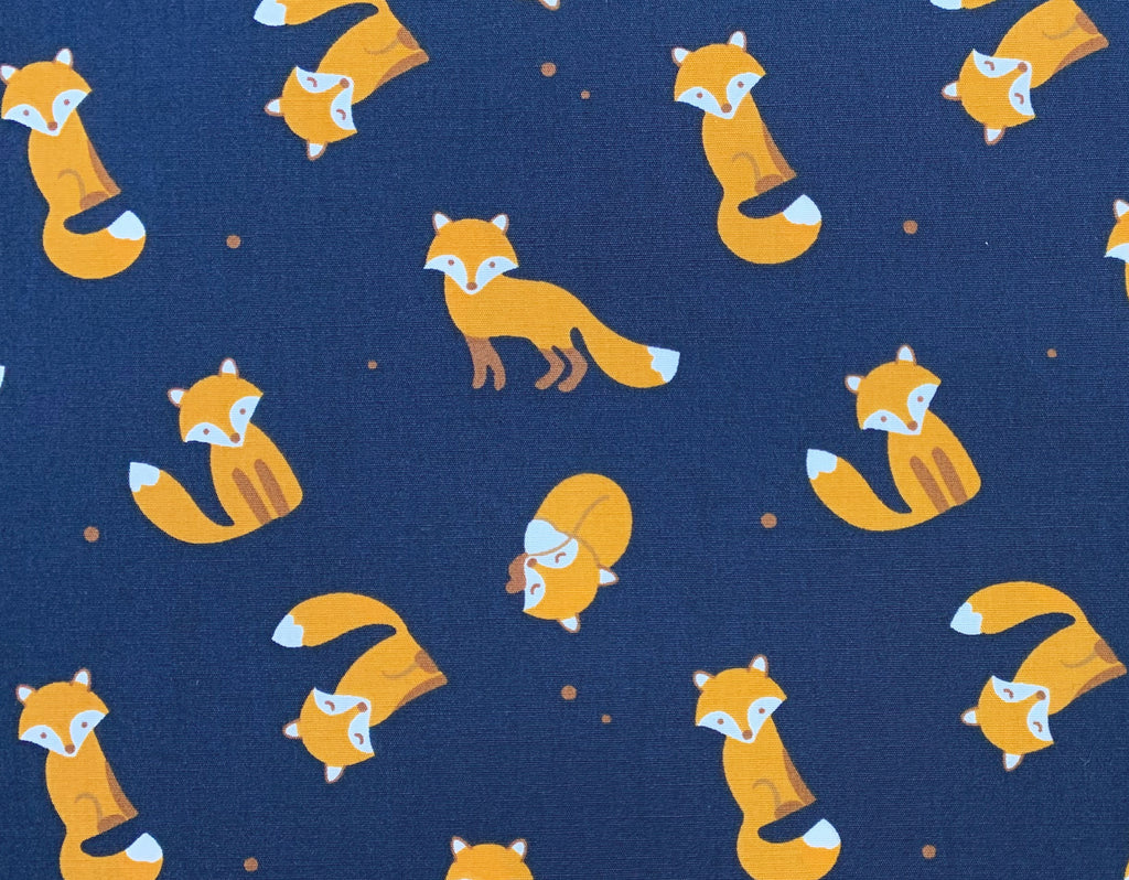 Childrens Fabric ~ Cute Fox Print on Navy Blue ~100% Cotton Poplin Prints