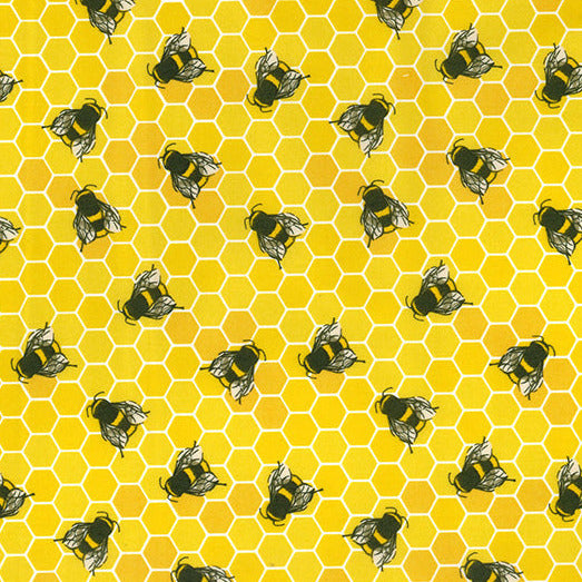 Cotton Fabric - Bee & Honeycomb Print on Yellow
