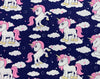 Childrens Fabric - Cute Unicorns on Navy Blue - 100% Cotton Poplin Prints