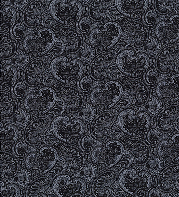 Cotton Poplin Fabric - Black Paisley Print