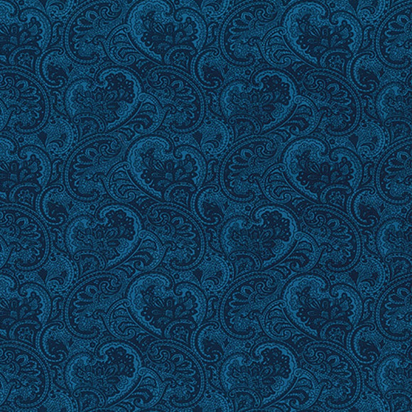 Cotton Poplin Fabric - Blue Paisley Print