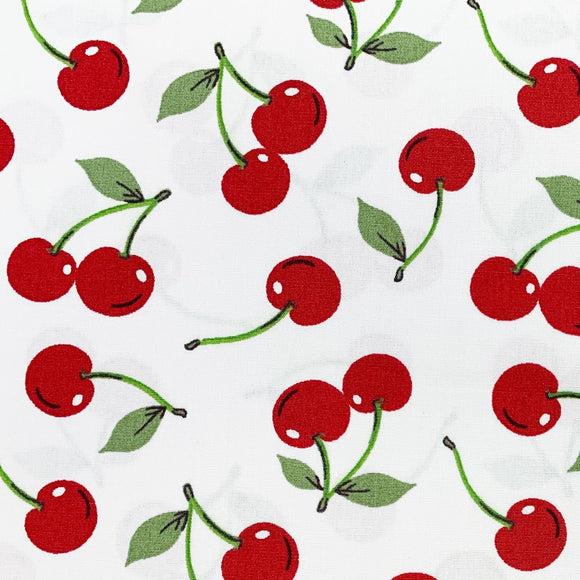 100% Cotton Poplin - Red Cherries on White (CP0866WHI)