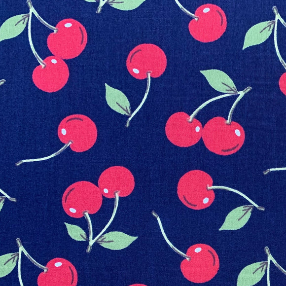 100% Cotton Poplin - Red Cherries on Navy Blue (CP0866NAV)