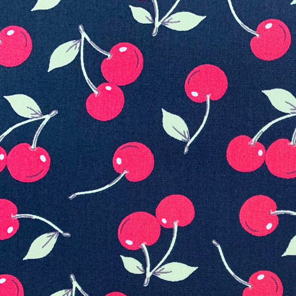 100% Cotton Poplin - Red Cherries on Black (CP0866BLA)