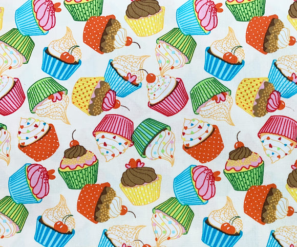 100% Cotton Poplin - Cute Cupcakes Print on Cream (CP0874CRE)