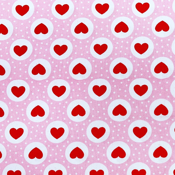 100% Cotton Poplin - Red Love Hearts on Pink (CP0883PIN)