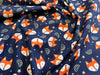 Childrens Fabric - Cute Fox Print on Navy Blue - 100% Cotton Poplin