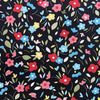 Cotton Poplin Fabric - Red & Blue Ditsy Floral Print on Black