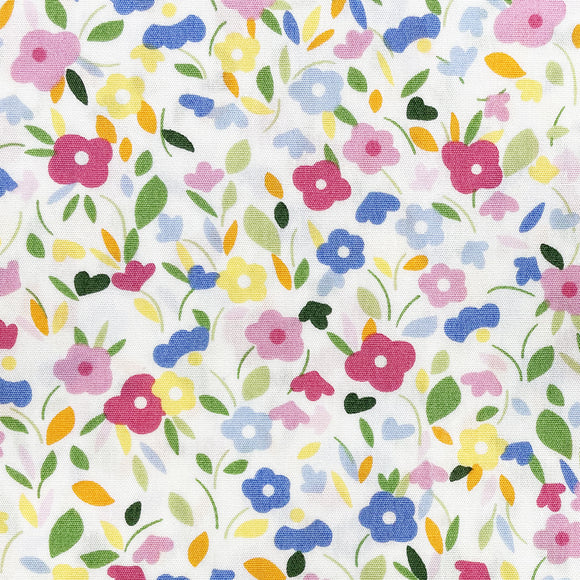 Cotton Poplin Fabric - Pink & Blue Ditsy Floral Print on Ivory