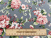 Cotton Poplin Fabric - Pink Roses on Silver Grey