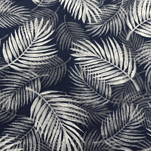 Cotton Poplin Fabric - Feather Leaf Print on Navy Blue