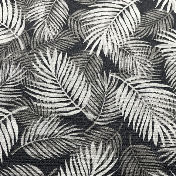 Cotton Poplin Fabric - Feather Leaf Print on Slate Grey
