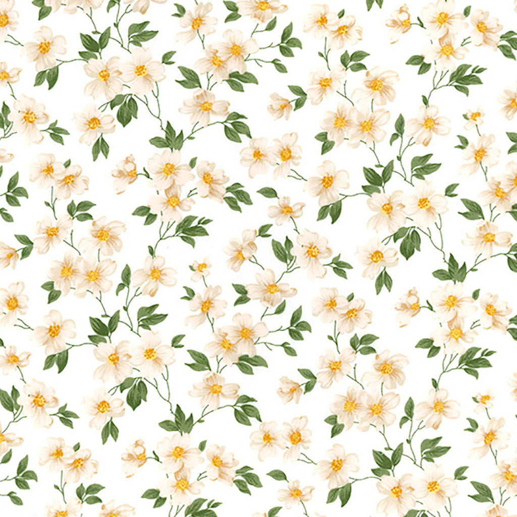Cotton Fabric - Pretty Daisy Floral on Ivory